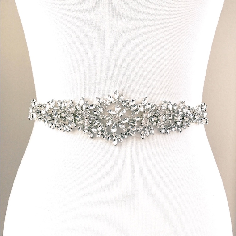 Rhinestone Wedding Belt With White Ribbon